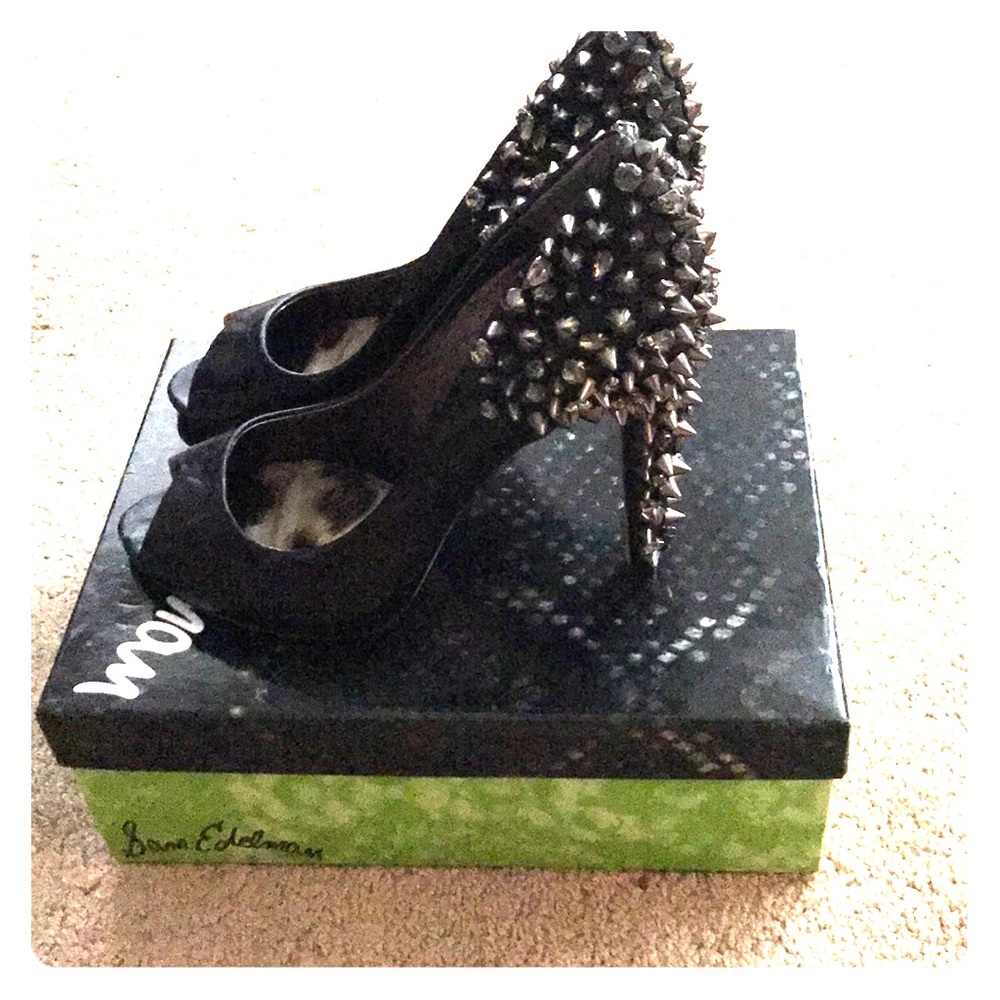 Peep toe studded Sam Eldelman pumps